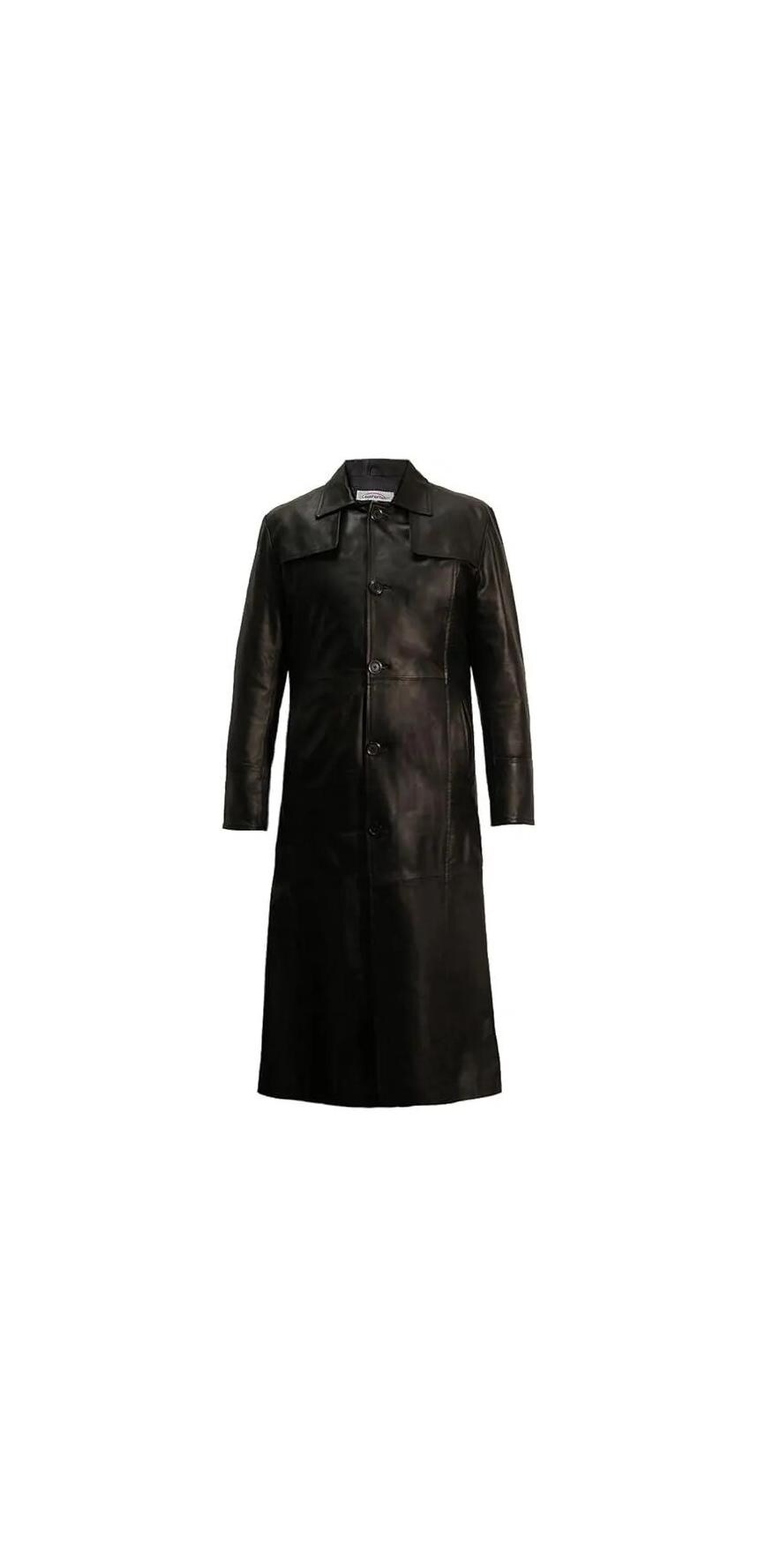 Real Leather Full Grain Trench Coat Full Length in Soft Black