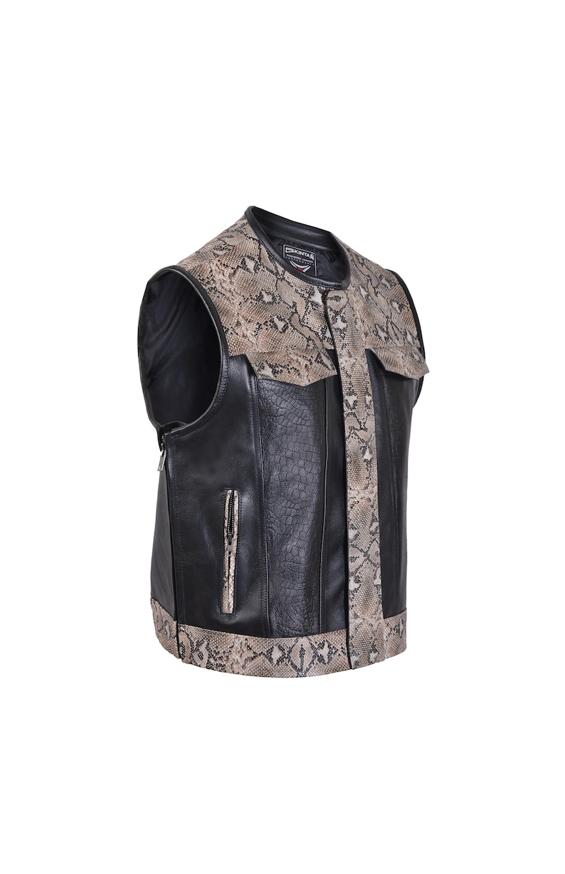 Skintan Genuine Cowhide With Snake Skin Print and Crocodile Embossed Leather Panels New Designer Sons of Anarchy Style