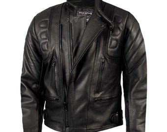 Men's Leather Motorcycle Jacket in Full-Grain Cowhide – Classic Versatile Biker Jacket with CE Armour, Dual Zip Fastening - LIMO by Skintan