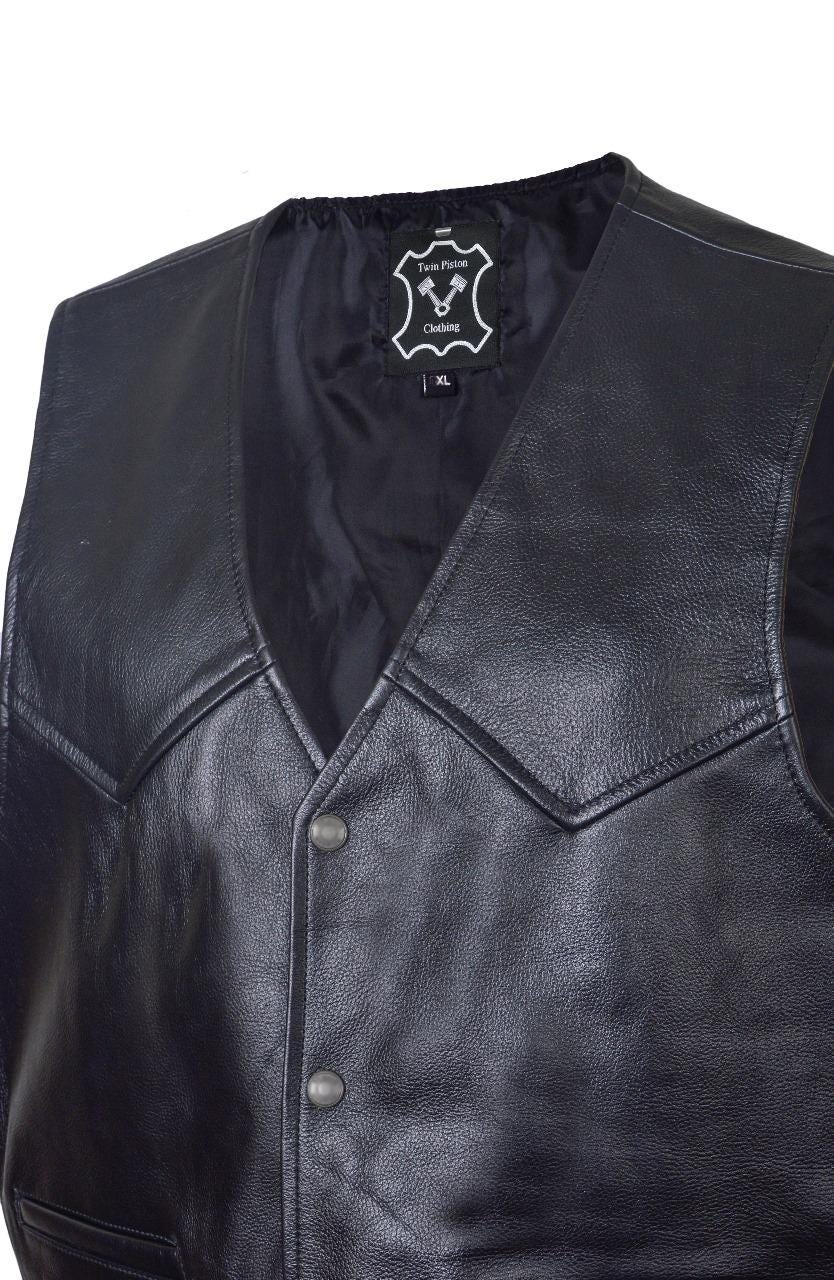 Leather Waistcoat Unisex Western in Real Cowhide, Biker Style Vest