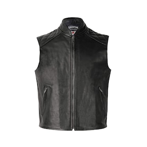 Leather Motorbike Waistcoat, Cowhide Motorcycle Cut-Off, SOA Vest, Diamond Stitching - Ranger by Skintan