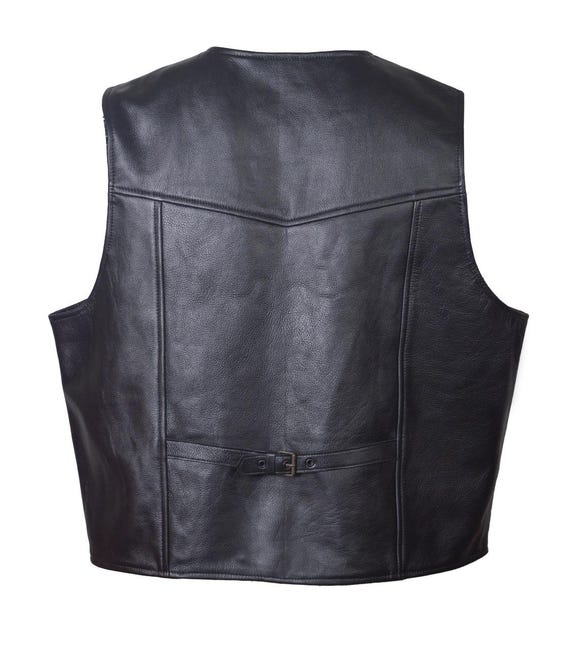 Leather Waistcoat Unisex Western in Real Cowhide, Biker Style Vest
