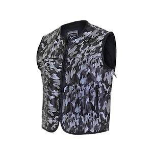 Men&#39;s Cowhide Leather Motorcycle Waistcoat in White Camouflage - YOKATA by Skintan UK