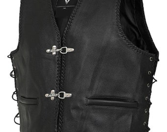 Gilet in pelle da uomo - Gilet in pelle aperto davanti per uomo - Gilet