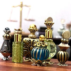Miniature 1:12 Scale SIX (6) Ornate Gothic Bottles - Mini Decorations, Dollhouse Accessories/Miniatures, Handmade, Collectibles