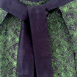 Wrap Pants in Hand-Stamped Batik, Green & Black Geometric Pattern, 100% Cotton, Handsewn in Indonesia