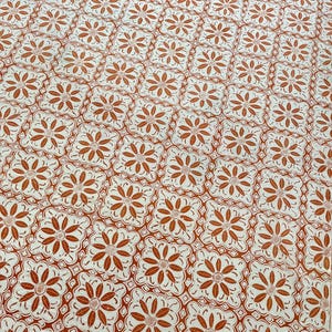 Java Batik Textile with Hand-painted Orange Floral Pattern, 100% Cotton, Made in Indonesia