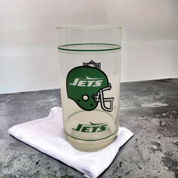 Vintage Collectible NFL NY Jets Mobil Drinking Glass Tumbler Football 5 1/2"