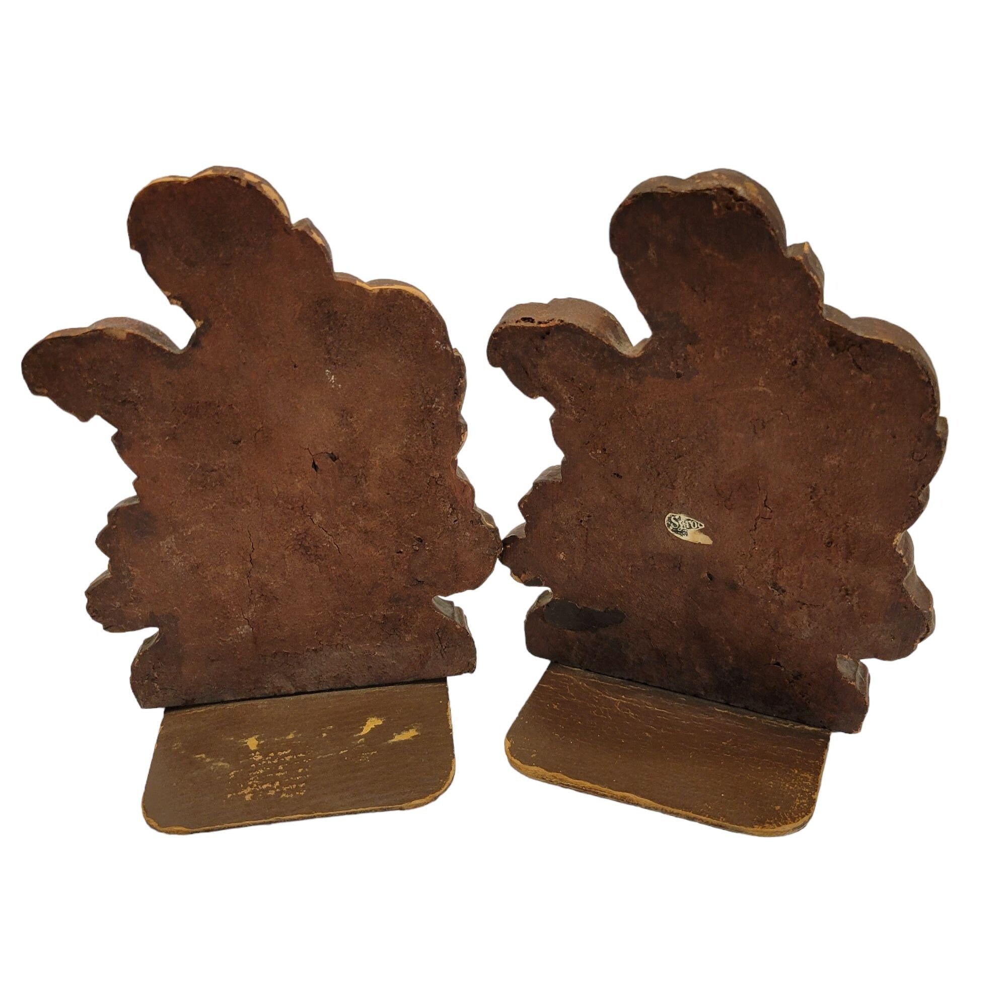 Vintage Syroco Wooden Brown Acanthus Leaf Bookends Syracuse Ornamental