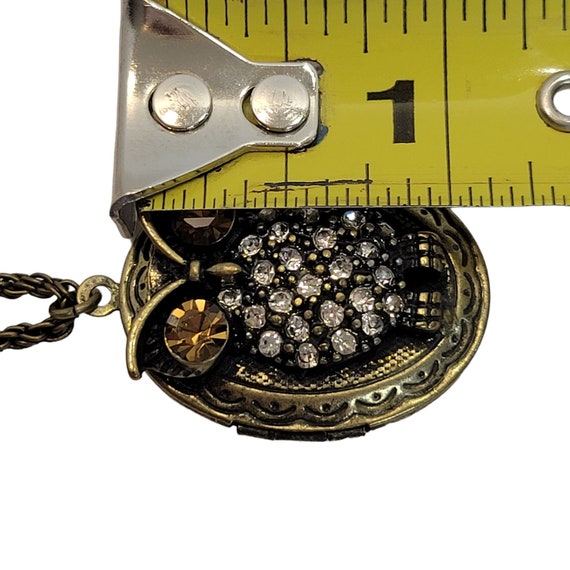 Vintage Gold Toned Rhinestone Owl Locket Necklace… - image 7