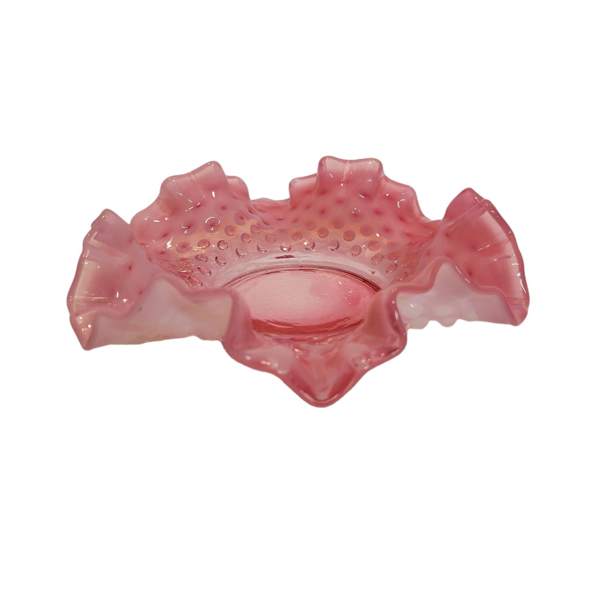 Vintage Pink Opalescent Fenton Glass Art Hobnail Ruffled Edge Candy Nut ...