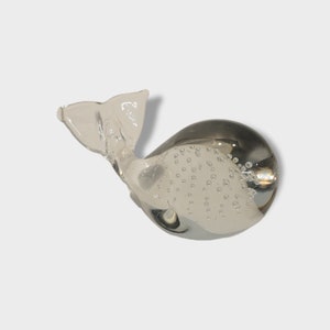 Vintage Handmade Crystal Bubble Glass Whale Paper Weight Taiwan