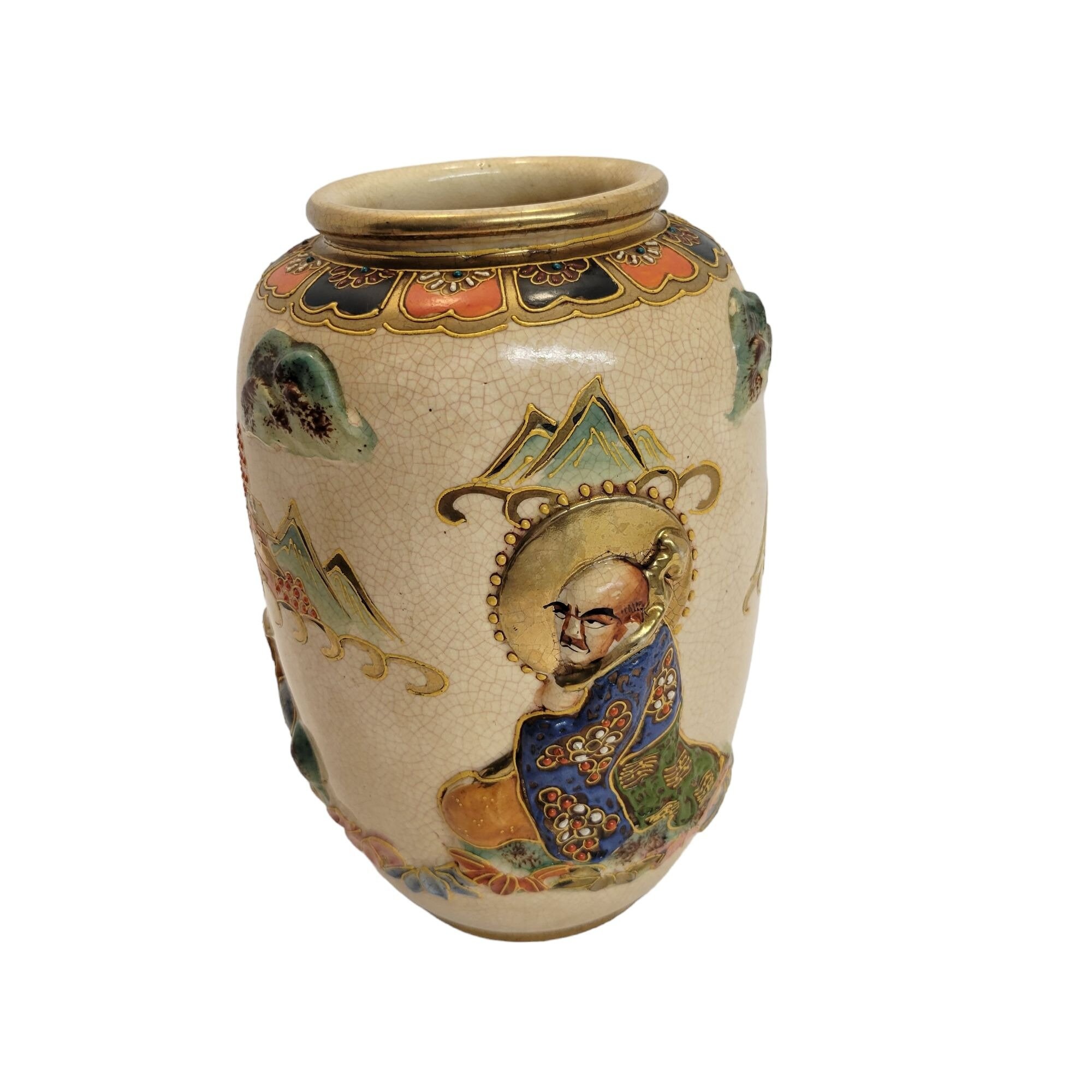 Image showcasing Vintage Satsuma Pottery Vase W/raised Design Marked Gold Guilt Japan - Etsy
