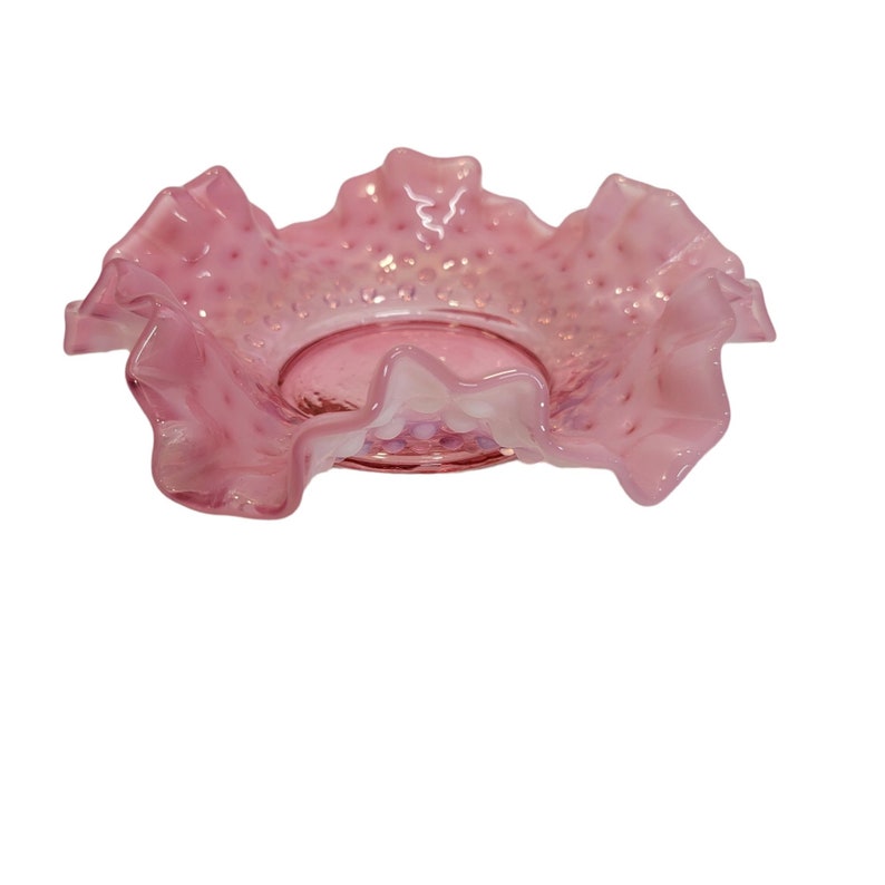 Vintage Pink Opalescent Fenton Glass Art Hobnail Ruffled Edge Candy Nut ...