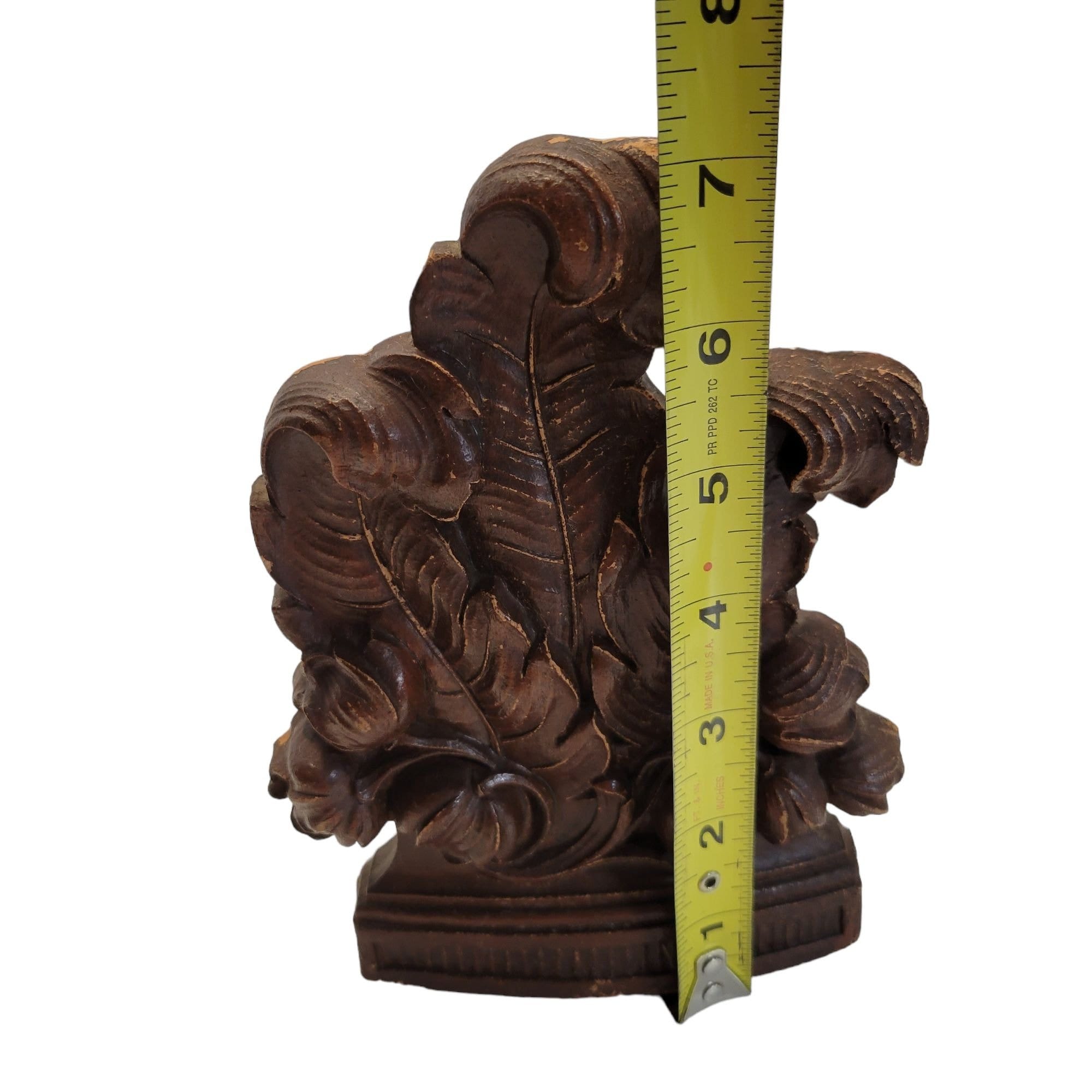 Vintage Syroco Wooden Brown Acanthus Leaf Bookends Syracuse Ornamental