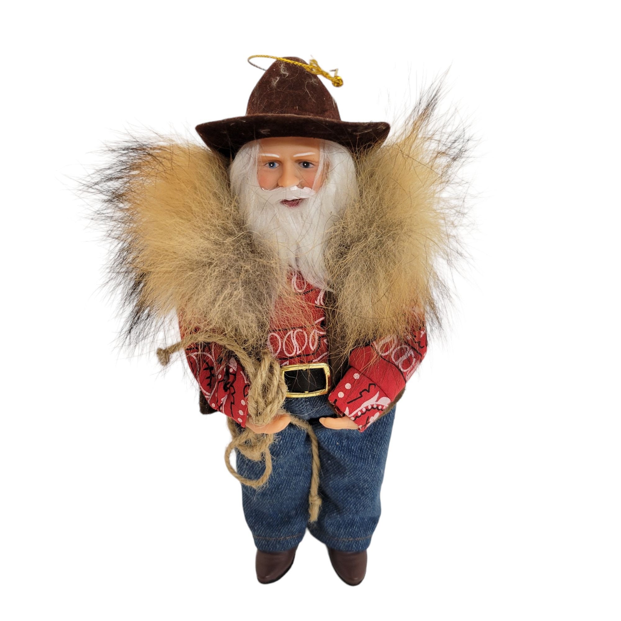 Santa's Workshop 9" Cowboy Santa w/Rope, Fur & Feather Vest