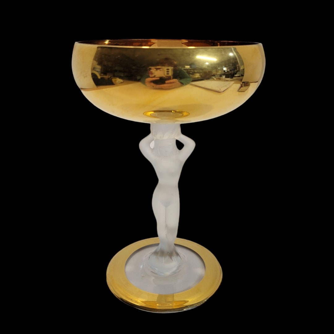 Vintage Bayel Bacchante Art Deco Gold Frosted Crystal Nude Etsy