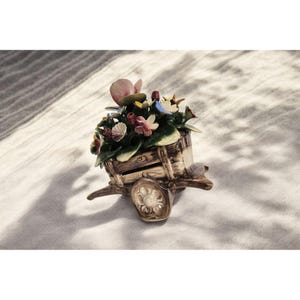 Vintage Porcelain Capodimonte Flower Cart Wagon Made in Italy Floral Home Decor