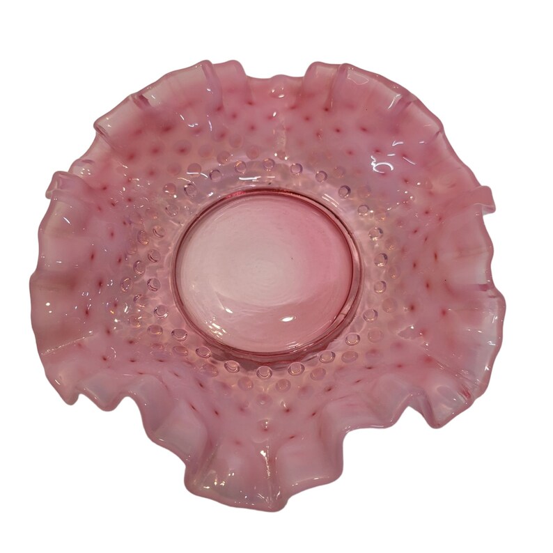 Vintage Pink Opalescent Fenton Glass Art Hobnail Ruffled Edge Candy Nut ...