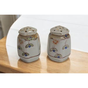 Pair of Antique Porcelain Hand Painted Floral Design Salt & Pepper Shakers Japan