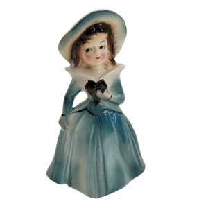 Vintage Porcelain Victorian Young Girl in Green Hat Dress Figurine Japan