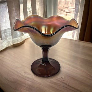 Vintage Northwood Iridescent Carnival Glass Pedestal Compote Bowl 6&quot; Art Glass