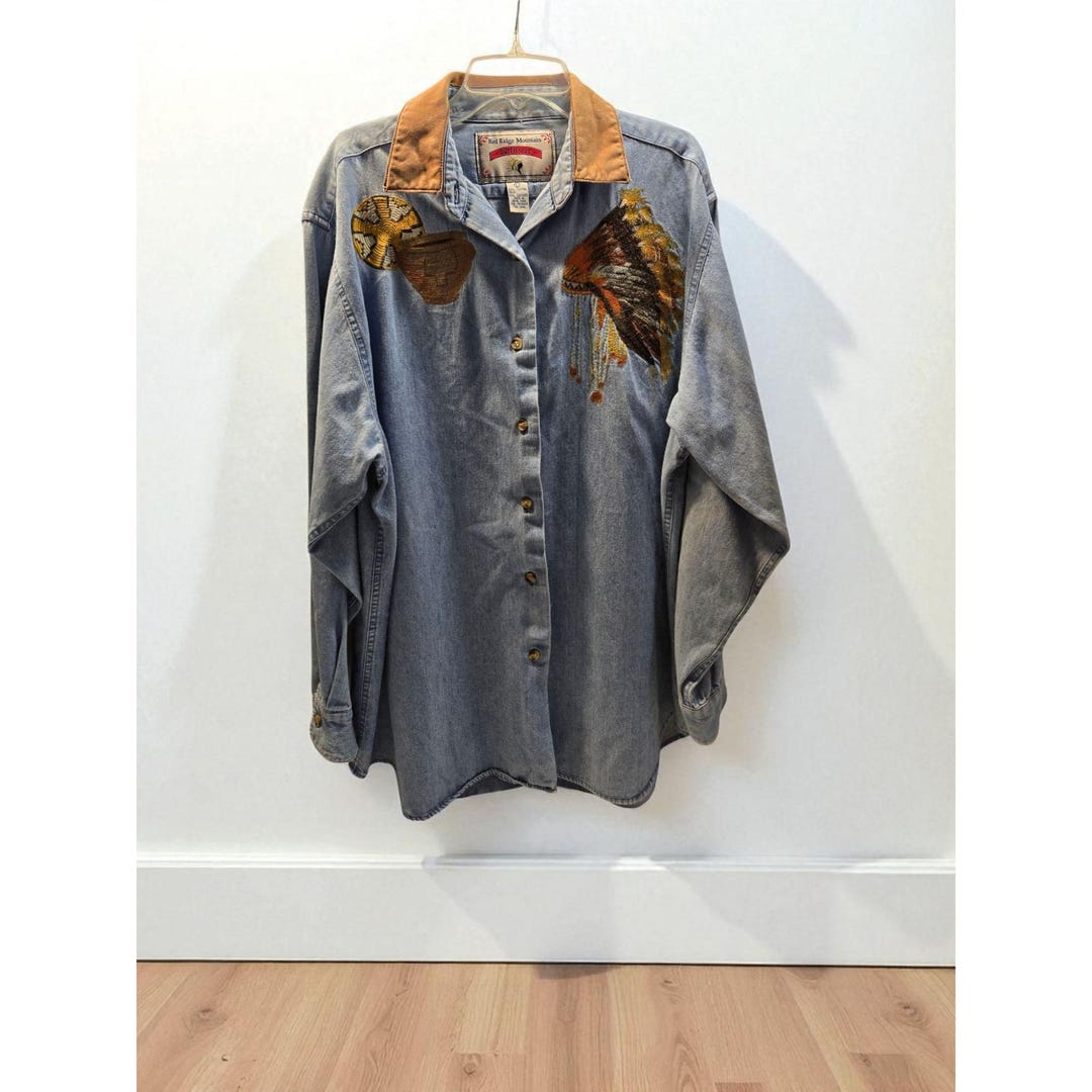 Red Ridge Mountain Outfitters Denim Western Embroidered Native American ...