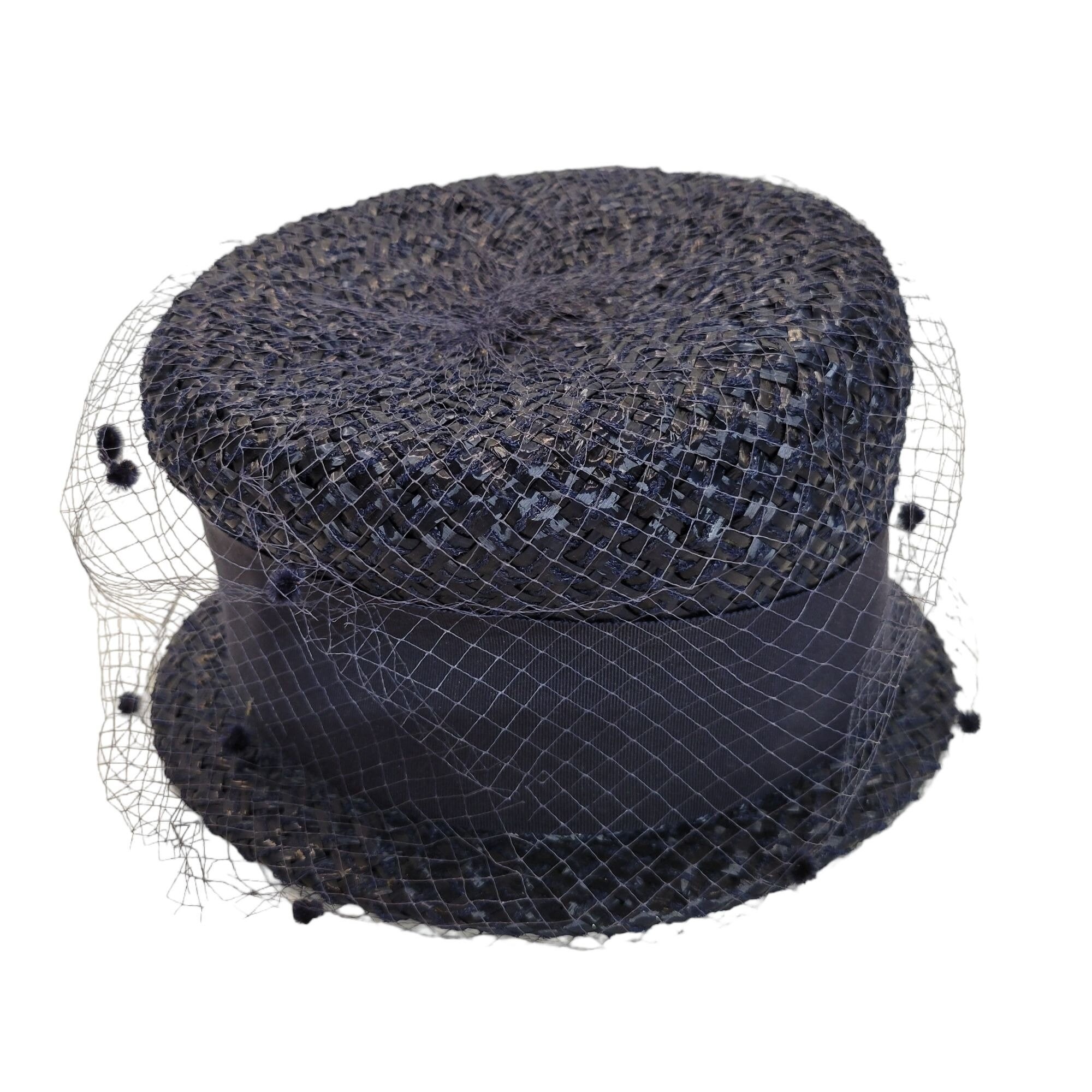 MCM 1950\'s Feather Pillbox Hat Blue Netting Joli Made in Tokyo, Japan VGUC Vintage Feather Pillbox Hat, Vintage Hat, 1950s Hat, Vintage  main image 3