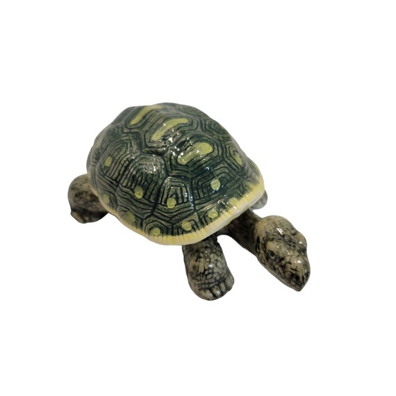 Vintage Porcelain Ceramic Green Tortoise Turtle T… - image 1