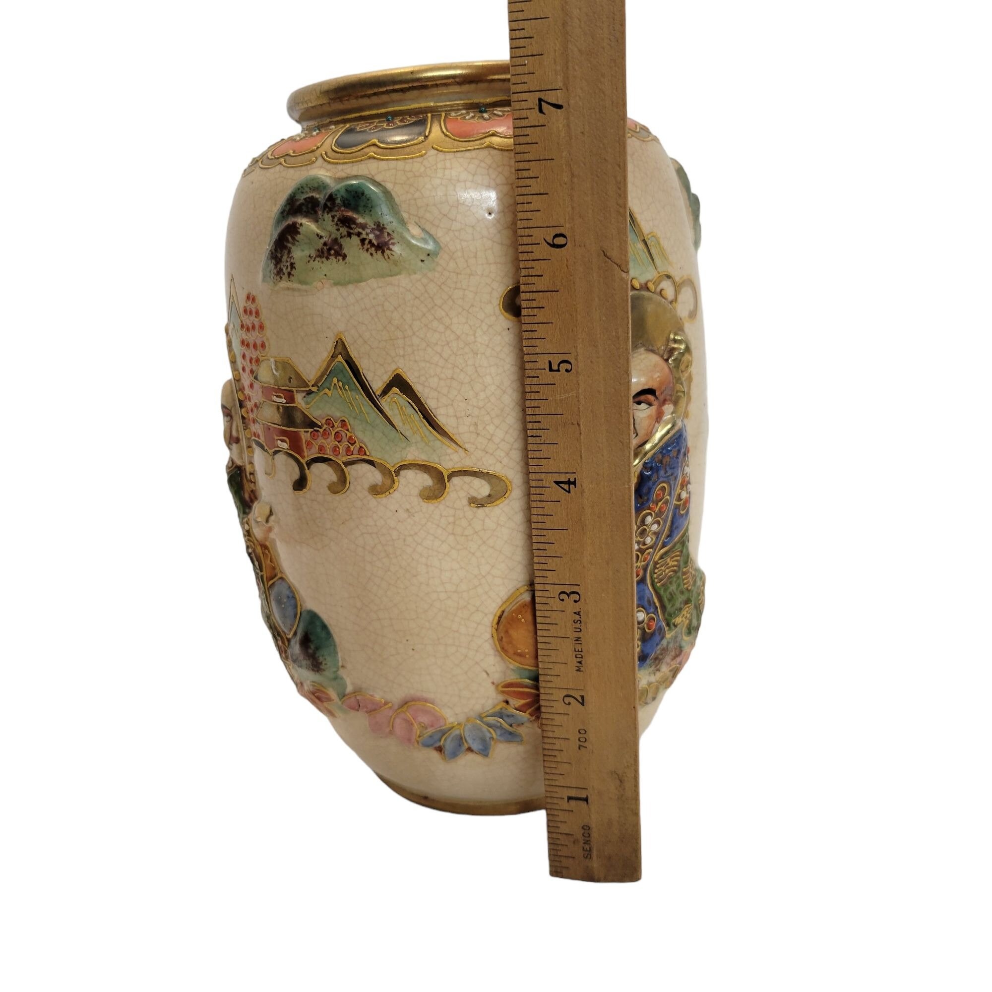 Image showcasing Vintage Satsuma Pottery Vase W/raised Design Marked Gold Guilt Japan - Etsy