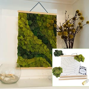 Moss Art by Numbers Kit. Based on the paint by numbers method of instruction but using natural preserved reindeer moss in 3 different shades