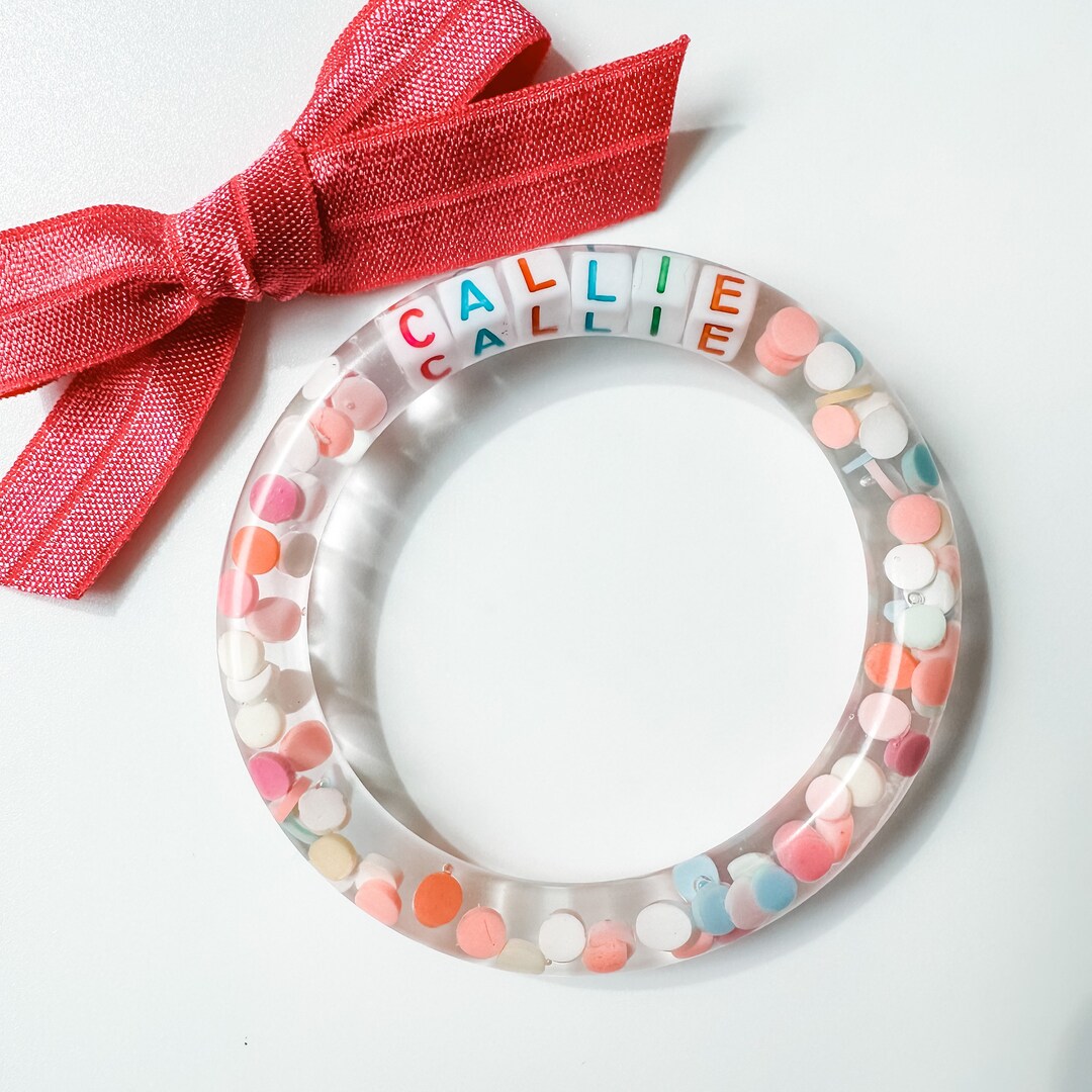 Girls Name Bracelet Rainbow Resin Bangle Toddler Pretend Play Jewelry
