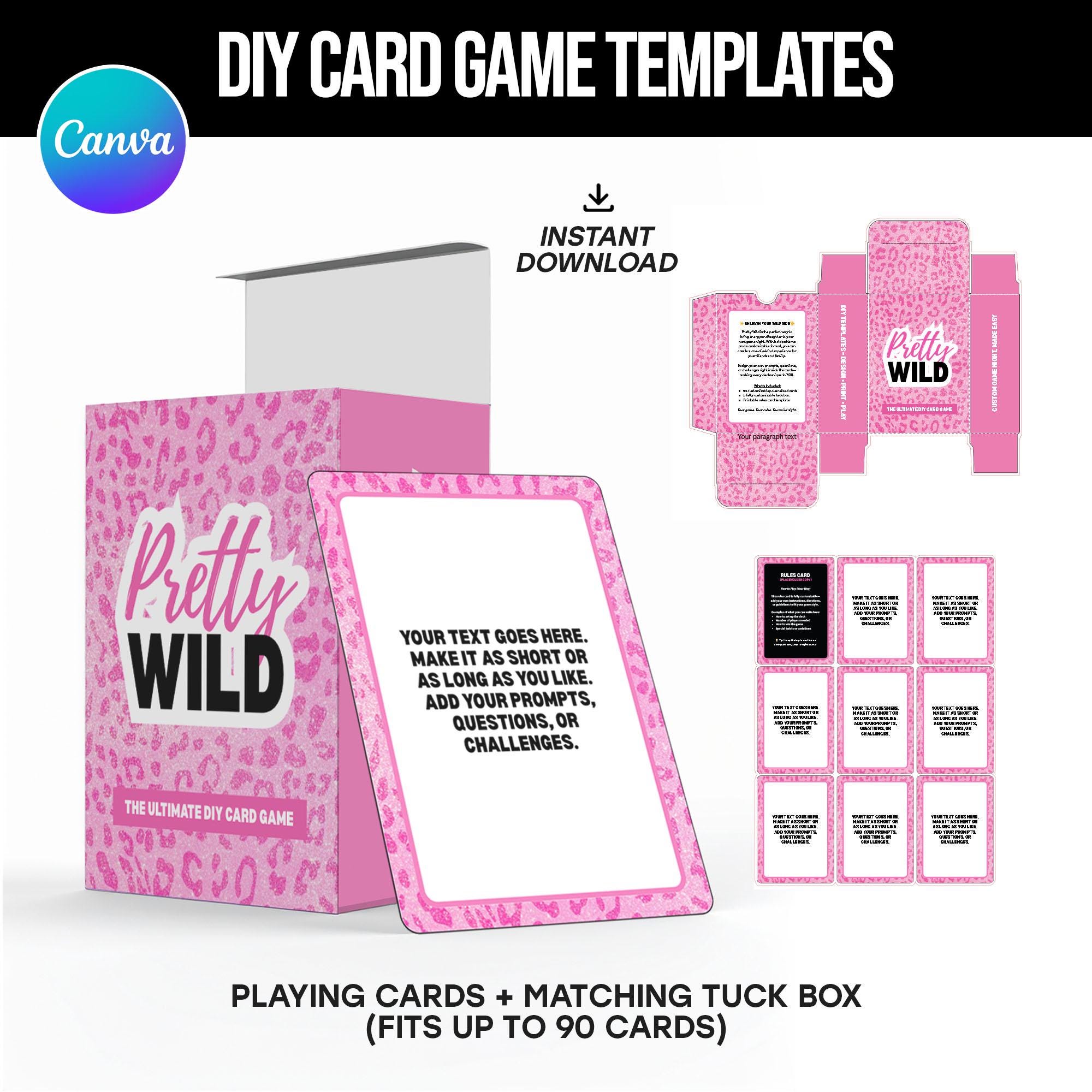DIY Card Game Template: Printable Playing Cards & Box (Canva Editable, Digital Download)