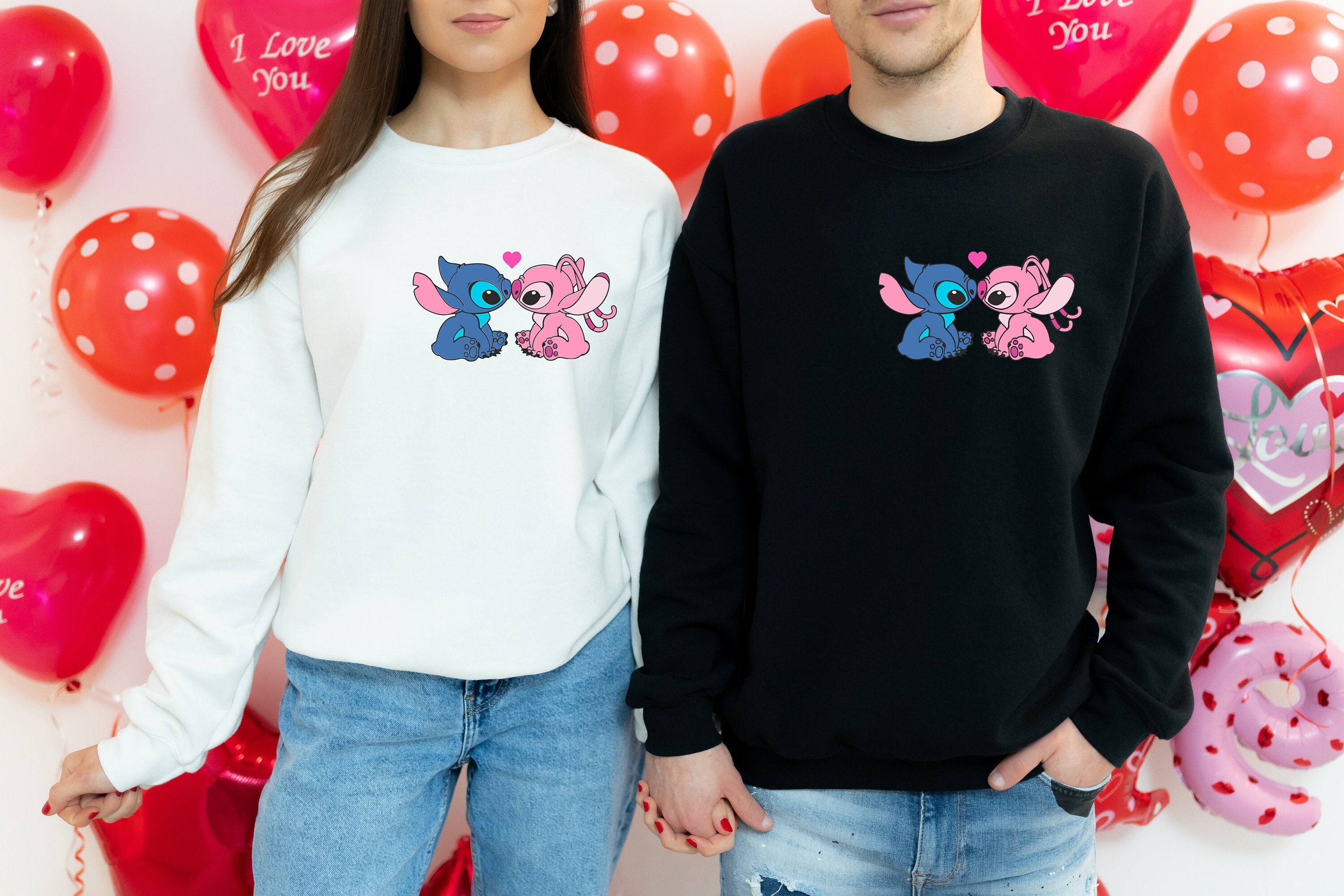 Stitch X Angel Couple Matching Anniversary Embroidered Sweatshirt Shirt
