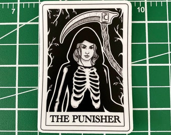 Pegatina de vinilo impermeable de la carta del Tarot Punisher de Phoebe Bridgers, músico independiente