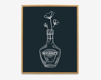 Whiskey & Flowers Print, Whiskey Art, Whiskey Printable, Bar Cart Print, Bar Art, Bar Printable, Kitchen Art, Kitchen Print, Bar Printables