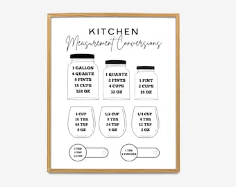 Farmhouse Printable Wall Art Kitchen Measurement Conversions Chart, Kitchen Conversion Chart, Kitchen Conversion Sign, Measurement Chart