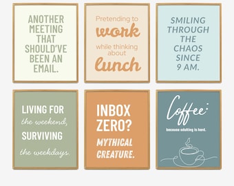 Colorful Office Wall Art, Funny Office Print Bundle, Sarcastic Workplace Posters Fun Motivational Quotes for Work, Teamwork Wall Decor