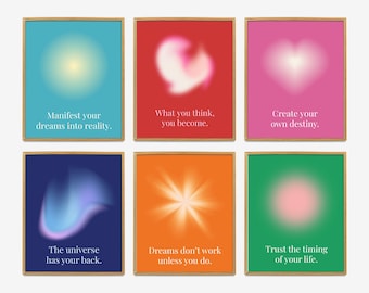 Póster de manifestación de tablero de visión, arte mural, decoración del hogar según la ley de la atracción, impresión de aura de afirmación de energía positiva, arte degradado de decoración de moda