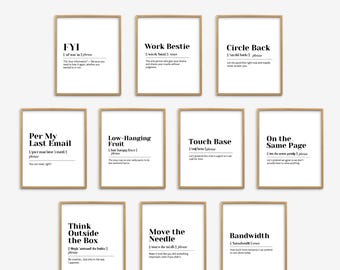 Funny Office Posters, Corporate Language Dictionary Posters, Office Decor Wall Art Set, Office Art Prints, Fun Quotes for Workplace