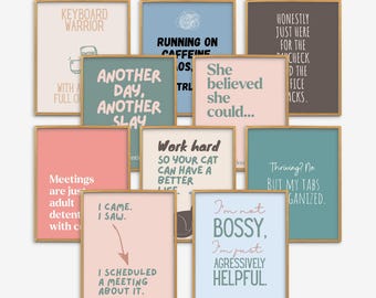 Sarcastic Workplace Posters, Colorful Office Wall Art, Funny Office Print Bundle, Fun Muted Colors, Quotes for Work, Women Office Art Prints