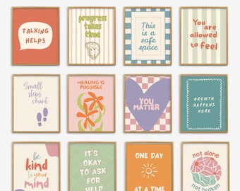 Retro Counseling Mental Health Posters, Psychology Wall Art Prints, Therapy Office Decor, Counselor Office, Therapist Room Inspirational