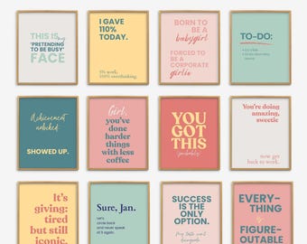Sarcastic Workplace Posters, Colorful Office Wall Art, Funny Office Print Bundle, Fun Motivational Quotes for Work, Women Office Art Prints