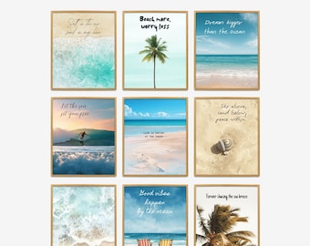 Coastal Wall Arts, Beach Poster Set, Ocean Travel Wall Art Printable, Coast Quotes Wall Art, Travel Quotes Home Decor, Living Room Prints