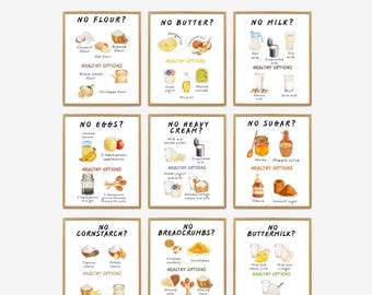 Kitchen Substitution Guide, Ingredients Substitution Kitchen Wall Decor, Kitchen Wall Art, Kitchen Printable Wall Art, Kitchen Prints Set