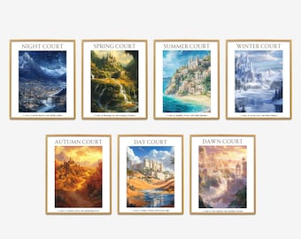 Pósteres de Seven Courts de ACOTAR, arte mural de Sarah J Maas, regalo para amantes de los libros, arte mural de la galería Booktok, decoración de dormitorios para amantes de los libros, impresiones para rincones de lectura