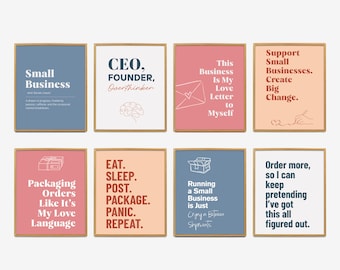 Small Business Wall Art, Funny Office Wall Decor, Home Office Decoration, Small Business Owner Decor Bundle, Minimalist Boho Business Prints