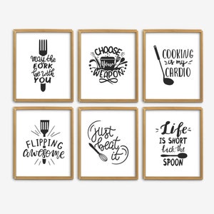 Kitchen Printable Set of 6, Funny Kitchen Wall Decor, Kitchen Wall Art, Kitchen Utensils Wall Art, Kitchen Typography Prints Set, Home Decor