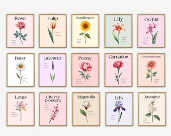 Watercolor Flowers and Their Meanings Posters, Florist Decor, Bedroom Living Room Decor Wall Print, Floral Home Decor, Cottagecore Gift