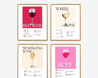 Wine and Food Pairings Wall Art Kitchen Print, Wine Quote, Kitchen Decor Bar Cart Art, Minimalist Bar Cart Kitchen Wall Art Printable